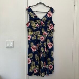 Tropical Floral Blue Dress, 1x